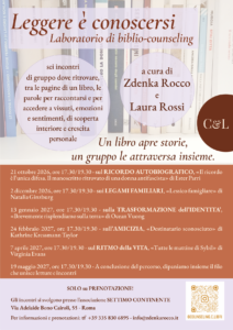 locandina con il programma del laboratorio di bibliocounseling