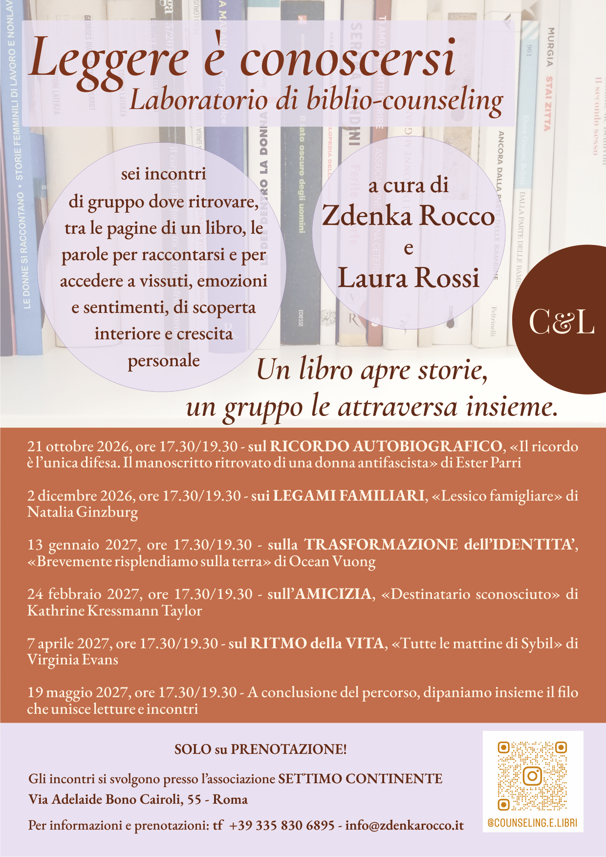 locandina con il programma del laboratorio di bibliocounseling